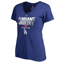 Load image into Gallery viewer, Los Angeles Dodgers Women&#39;s 2019 National League Champions Heater V-Neck T-Shirt - Royal MLB Ladies V-Neck
