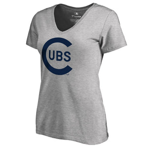 Chicago Cubs Cooperstown Collection Wahconah V-Neck T-Shirt - Heathered Gray MLB Ladies V-Neck