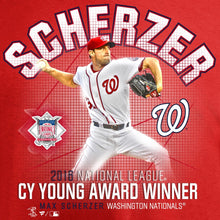 Load image into Gallery viewer, Max Scherzer Washington Nationals 2016 Nl Cy Young Winner T-Shirt - Red MLB Guys Tee
