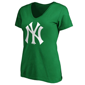 New York Yankees Women's St. Patrick's Day V-Neck T-Shirt - Kelly Green MLB Ladies V-Neck