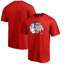 Load image into Gallery viewer, Chicago Blackhawks Banner Wave T-Shirt - Red NHL Guys Tee
