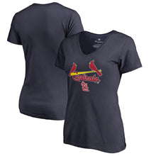 Load image into Gallery viewer, St. Louis Cardinals Women&#39;s Team Lockup T-Shirt - Navy MLB Ladies V-Neck
