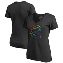 Load image into Gallery viewer, Chicago Cubs Women&#39;s Pride T-Shirt - Black MLB Ladies V-Neck
