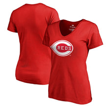 Load image into Gallery viewer, Cincinnati Reds Women&#39;s Cooperstown Collection Wahconah T-Shirt - Red MLB Ladies V-Neck
