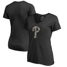 Load image into Gallery viewer, Philadelphia Phillies Women&#39;s 2019 Armed Forces Cloak V-Neck T-Shirt MLB Ladies V-Neck
