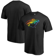 Load image into Gallery viewer, Minnesota Wild Rainbow Pride Big And Tall T-Shirt - Black NHL Guys Tee
