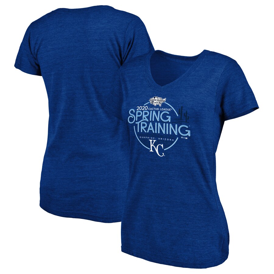 Kansas City Royals Women's 2020 Spring Training Round Trip Tri-Blend V-Neck T-Shirt - Royal MLB Ladies V-Neck