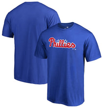 Load image into Gallery viewer, Philadelphia Phillies Team Wordmark T-Shirt - Royal MLB Guys Tee
