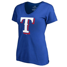 Load image into Gallery viewer, Texas Rangers Women&#39;s Primary Logo T-Shirt - Royal MLB Ladies V-Neck
