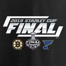Load image into Gallery viewer, St. Louis Blues Vs. Boston Bruins 2019 Stanley Cup Final Dueling Forechecking Matchup T-Shirt - Black NHL Guys Tee
