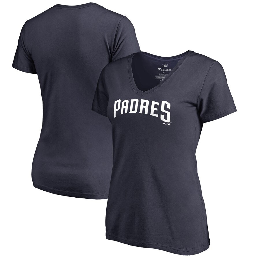 San Diego Padres Women's Team Wordmark T-Shirt - Navy MLB Ladies V-Neck