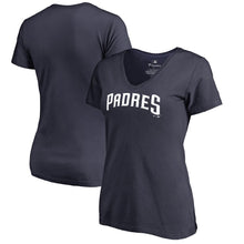 Load image into Gallery viewer, San Diego Padres Women&#39;s Team Wordmark T-Shirt - Navy MLB Ladies V-Neck
