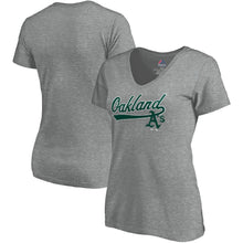 Load image into Gallery viewer, Oakland Athletics Women&#39;s Showtime V-Neck T-Shirt - Heathered Gray MLB Ladies V-Neck
