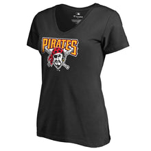 Load image into Gallery viewer, Pittsburgh Pirates Women&#39;s Cooperstown Collection Huntington T-Shirt - Black MLB Ladies V-Neck
