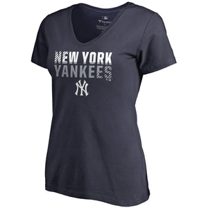 New York Yankees Women's Fade Out V-Neck T-Shirt - Navy MLB Ladies V-Neck