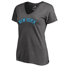 Load image into Gallery viewer, New York Yankees Women&#39;s 2019 Father&#39;s Day Blue Wordmark T-Shirt - Heather Gray MLB Ladies V-Neck
