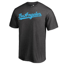 Load image into Gallery viewer, Los Angeles Dodgers Blue Wordmark T-Shirt - Heathered Charcoal MLB Guys Tee
