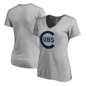 Chicago Cubs Cooperstown Collection Wahconah V-Neck T-Shirt - Heathered Gray MLB Ladies V-Neck