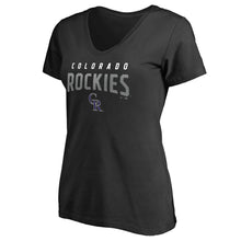 Load image into Gallery viewer, Colorado Rockies Women&#39;s Engage Arch V-Neck T-Shirt - Black MLB Ladies V-Neck
