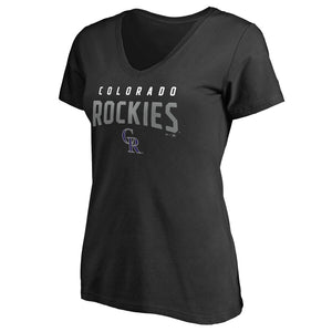 Colorado Rockies Women's Engage Arch V-Neck T-Shirt - Black MLB Ladies V-Neck