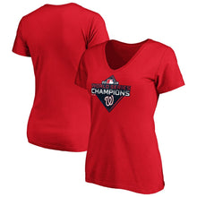 Load image into Gallery viewer, Washington Nationals Women&#39;s 2019 World Series Champions Logo V-Neck T-Shirt - Red MLB Ladies V-Neck
