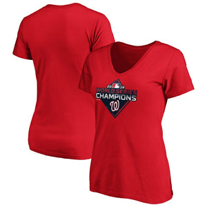 Washington Nationals Women's 2019 World Series Champions Logo V-Neck T-Shirt - Red MLB Ladies V-Neck