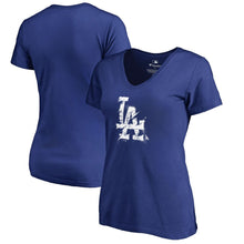 Load image into Gallery viewer, Los Angeles Dodgers Women&#39;s Splatter Logo V-Neck T-Shirt - Royal MLB Ladies V-Neck
