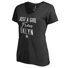 Load image into Gallery viewer, Brooklyn Nets Women&#39;s Just A Girl V-Neck T-Shirt - Black NBA Ladies V-Neck
