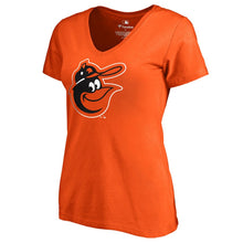 Load image into Gallery viewer, Baltimore Orioles Women&#39;s Cooperstown Collection Huntington V-Neck T-Shirt - Orange MLB Ladies V-Neck
