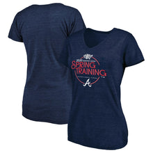 Load image into Gallery viewer, Atlanta Braves Women&#39;s 2020 Spring Training Round Trip Tri-Blend V-Neck T-Shirt - Navy MLB Ladies V-Neck
