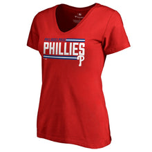 Load image into Gallery viewer, Philadelphia Phillies Women&#39;s Onside Stripe V-Neck T-Shirt - Red MLB Ladies V-Neck
