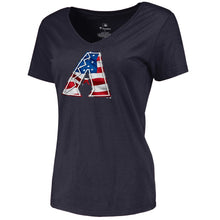 Load image into Gallery viewer, Arizona Diamondbacks Women&#39;s 2019 Stars &amp; Stripes Banner Wave V-Neck T-Shirt - Navy MLB Ladies V-Neck
