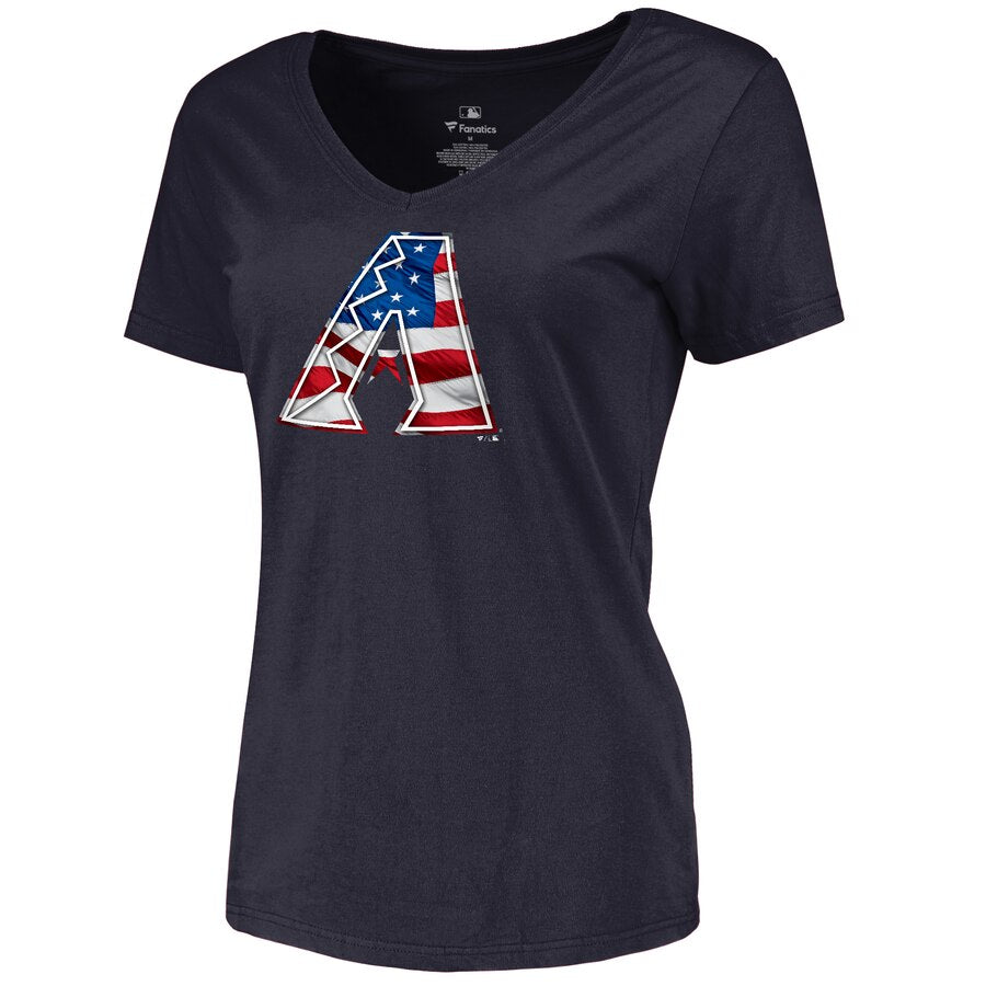 Arizona Diamondbacks Women's 2019 Stars & Stripes Banner Wave V-Neck T-Shirt - Navy MLB Ladies V-Neck