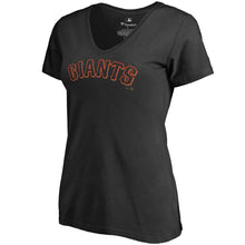 Load image into Gallery viewer, San Francisco Giants Women&#39;s Team Wordmark V-Neck T-Shirt - Black MLB Ladies V-Neck
