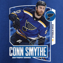 Load image into Gallery viewer, Ryan O'reilly St. Louis Blues 2019 Stanley Cup Champions Conn Smythe Trophy Winner T-Shirt - Royal NHL Guys Tee
