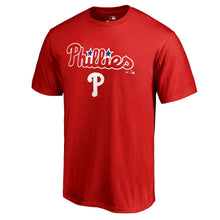 Load image into Gallery viewer, Philadelphia Phillies Team Lockup T-Shirt - Red MLB Guys Tee
