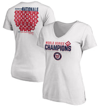 Load image into Gallery viewer, Washington Nationals Women&#39;s 2019 World Series Champions Jersey Roster V-Neck T-Shirt - White MLB Ladies V-Neck
