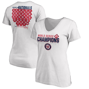 Washington Nationals Women's 2019 World Series Champions Jersey Roster V-Neck T-Shirt - White MLB Ladies V-Neck