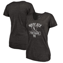 Load image into Gallery viewer, Chicago White Sox Women&#39;s Personalized Base Runner Tri-Blend T-Shirt - Black MLB Ladies V-Neck
