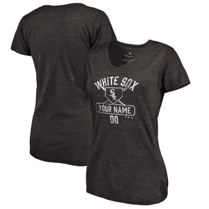 Chicago White Sox Women's Personalized Base Runner Tri-Blend T-Shirt - Black MLB Ladies V-Neck