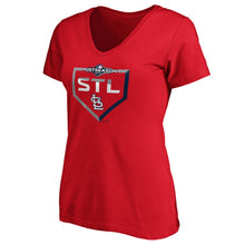 Load image into Gallery viewer, St. Louis Cardinals Women&#39;s 2019 Postseason Dugout Authentic V-Neck T-Shirt - Red MLB Ladies V-Neck
