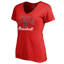 Load image into Gallery viewer, Los Angeles Angels Women&#39;s Victory Script T-Shirt - Red MLB Ladies V-Neck
