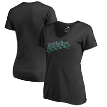 Load image into Gallery viewer, Oakland Athletics Women&#39;s Hometown Collection Turn Back The Clock V-Neck T-Shirt - Black MLB Ladies V-Neck
