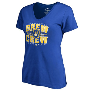 Milwaukee Brewers Women's Hometown Collection Barley V-Neck T-Shirt - Royal MLB Ladies V-Neck