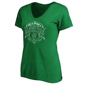 Miami Marlins Women's St. Patrick's Day Tullamore V-Neck T-Shirt - Green MLB Ladies V-Neck