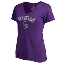 Load image into Gallery viewer, Colorado Rockies Women&#39;s Team Lockup T-Shirt - Purple MLB Ladies V-Neck
