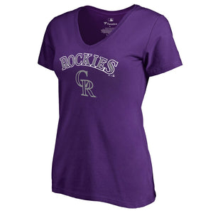 Colorado Rockies Women's Team Lockup T-Shirt - Purple MLB Ladies V-Neck