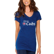 Load image into Gallery viewer, Chicago Cubs Soft As A Grape Women&#39;s Double Steal Tri-Blend V-Neck T-Shirt - Royal MLB Ladies V-Neck
