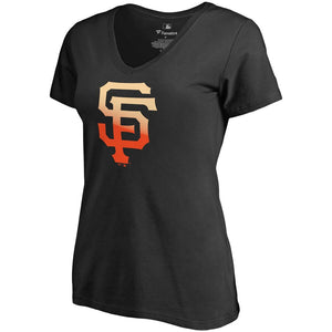 San Francisco Giants Women's Plus Size Gradient Logo T-Shirt - Black MLB Ladies V-Neck