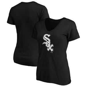 Chicago White Sox Women's Core Official Logo V-Neck T-Shirt - Black MLB Ladies V-Neck